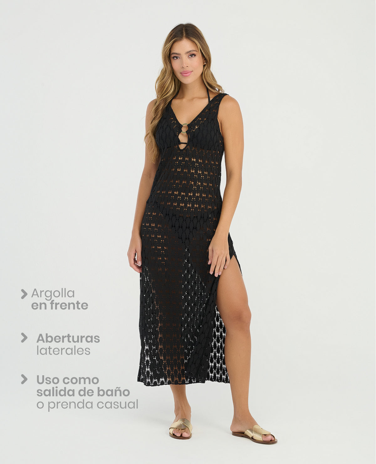 Vestido Largo | Detalle en Argolla | Aberturas Laterales - Kliquea