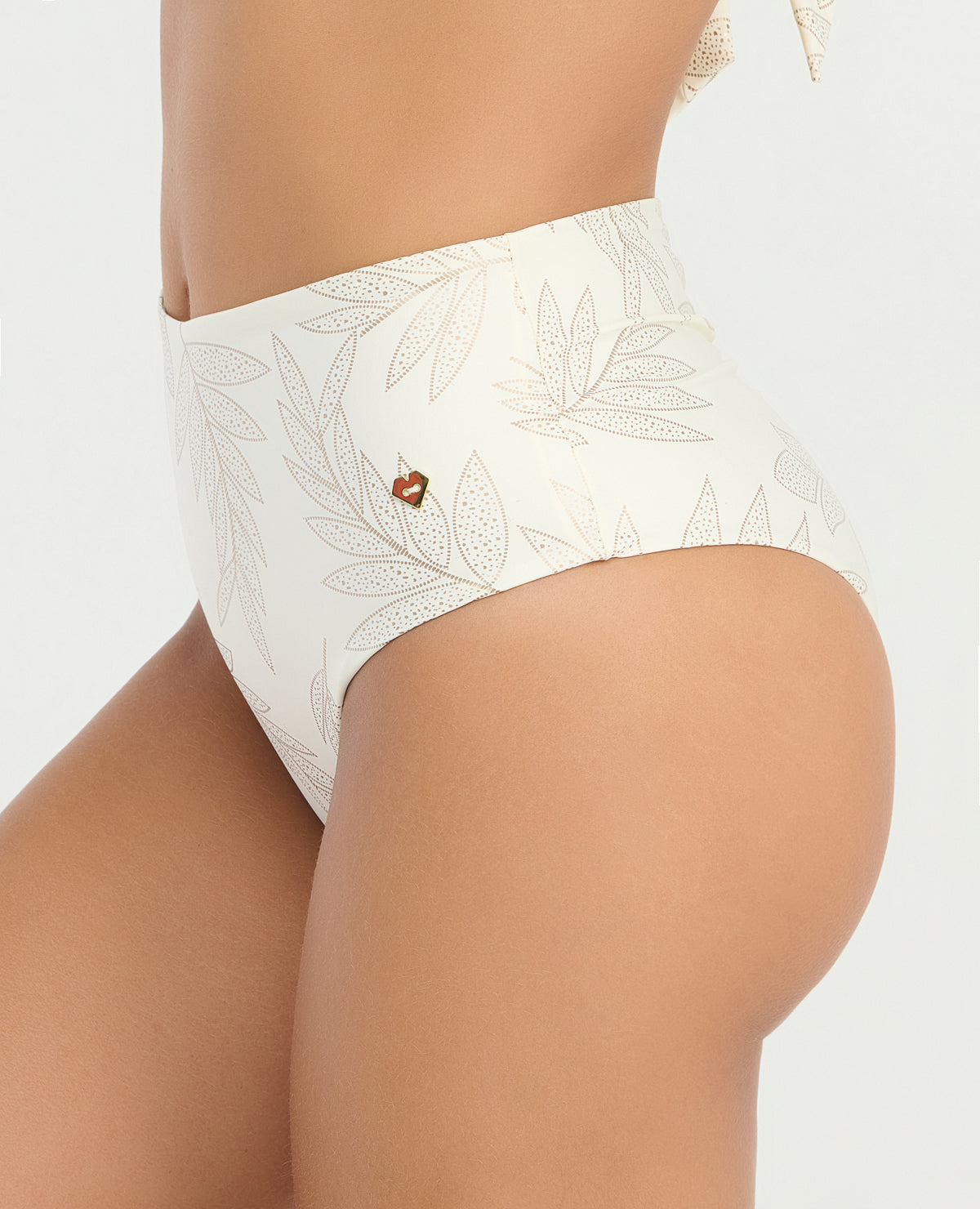 Panty de baño blanco tiro alto con estampado de hojas, control de abdomen y silueta moldeadora St. Even.