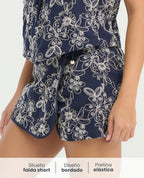 Falda Short | Detalles Bordados | Tapa Lateral Anudable | Pretina Elástica - Kliquea