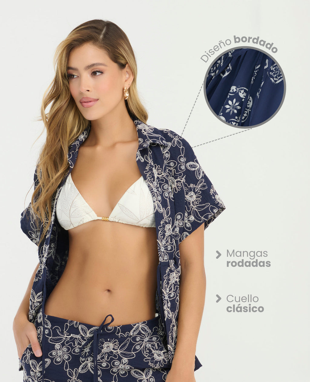 Camisa | Manga Rodada | Detalles Bordados - Kliquea