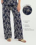 Pantalón Largo | Detalles Bordados | Pretina Elástica con Tiras Anudables - Kliquea