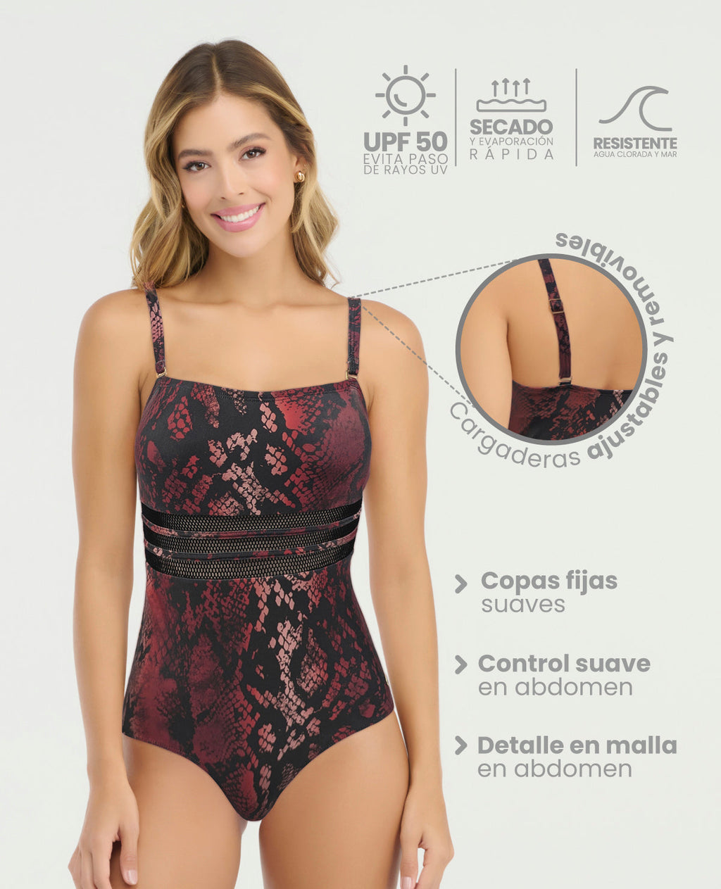 Vestido de Baño Entero | Copas Fijas | Cargadera Ajustable - Kliquea