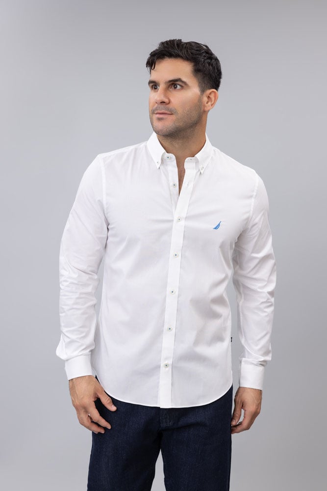 Camisa Nautica Mangas Largas Lisa para Caballeros