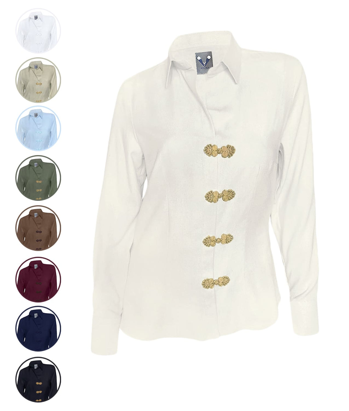 Camisa blusa botones artesanales color marfil en 100% lino oficina mujer XS a 10XL