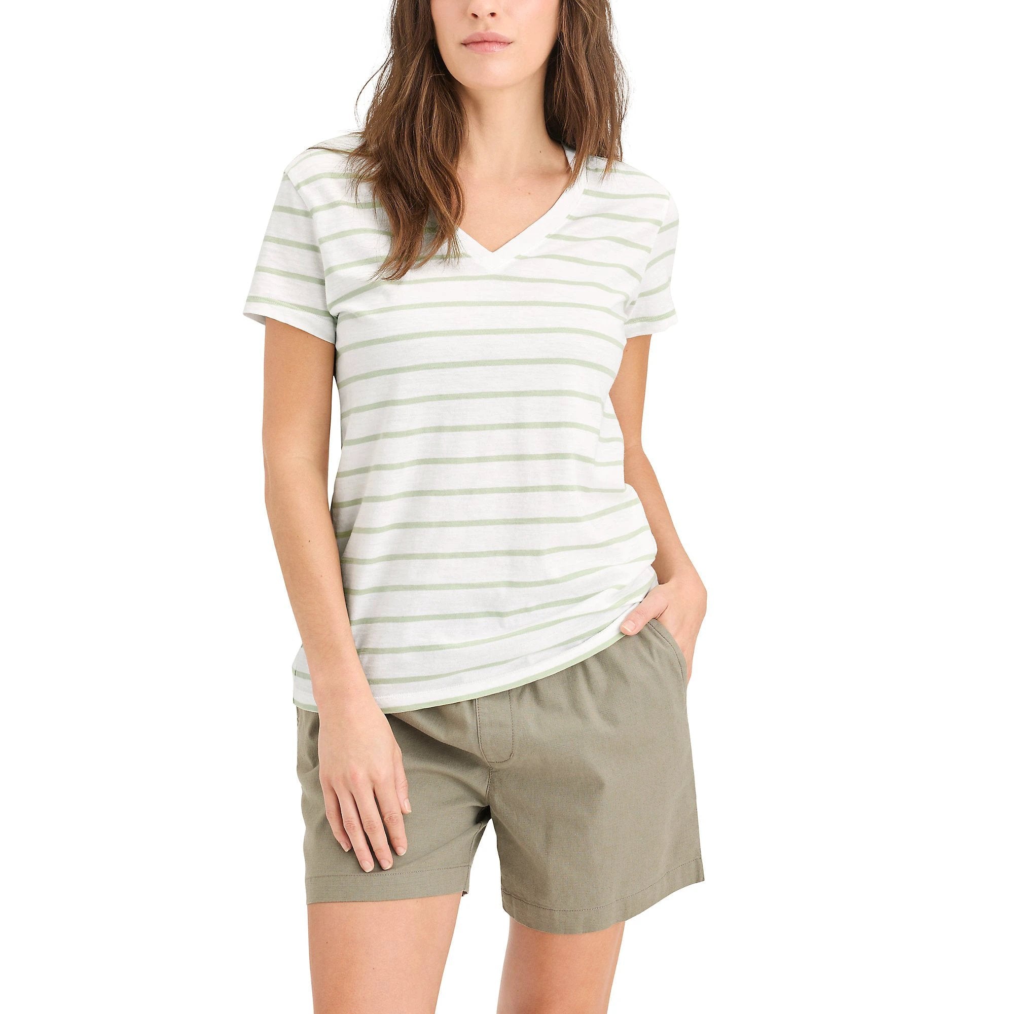 Camiseta Dockers Mangas Cortas Rayas Cuello V Para Damas by Dockers