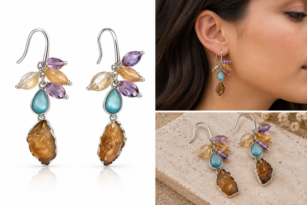 Aretes  de plata 925 con piedra de bolivianita
