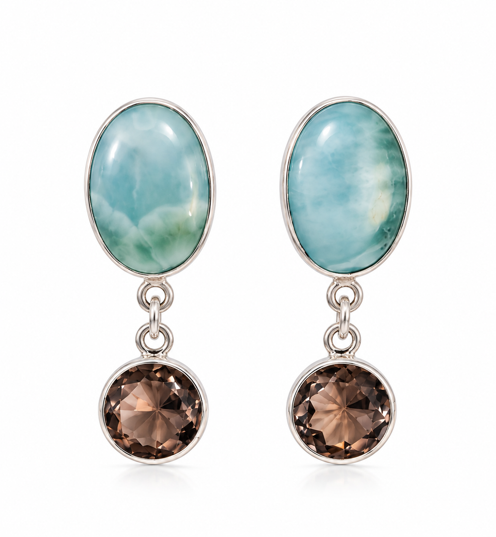 Arele  de plata 925 con piedra de larimar y bolivianita (Copy)