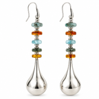 Aretes de cogas de plata con piedras de larimar y ambar