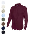 Camisa con botones escondidos vino tinto en 100% lino ocasión manga larga hombre XS a 10XL