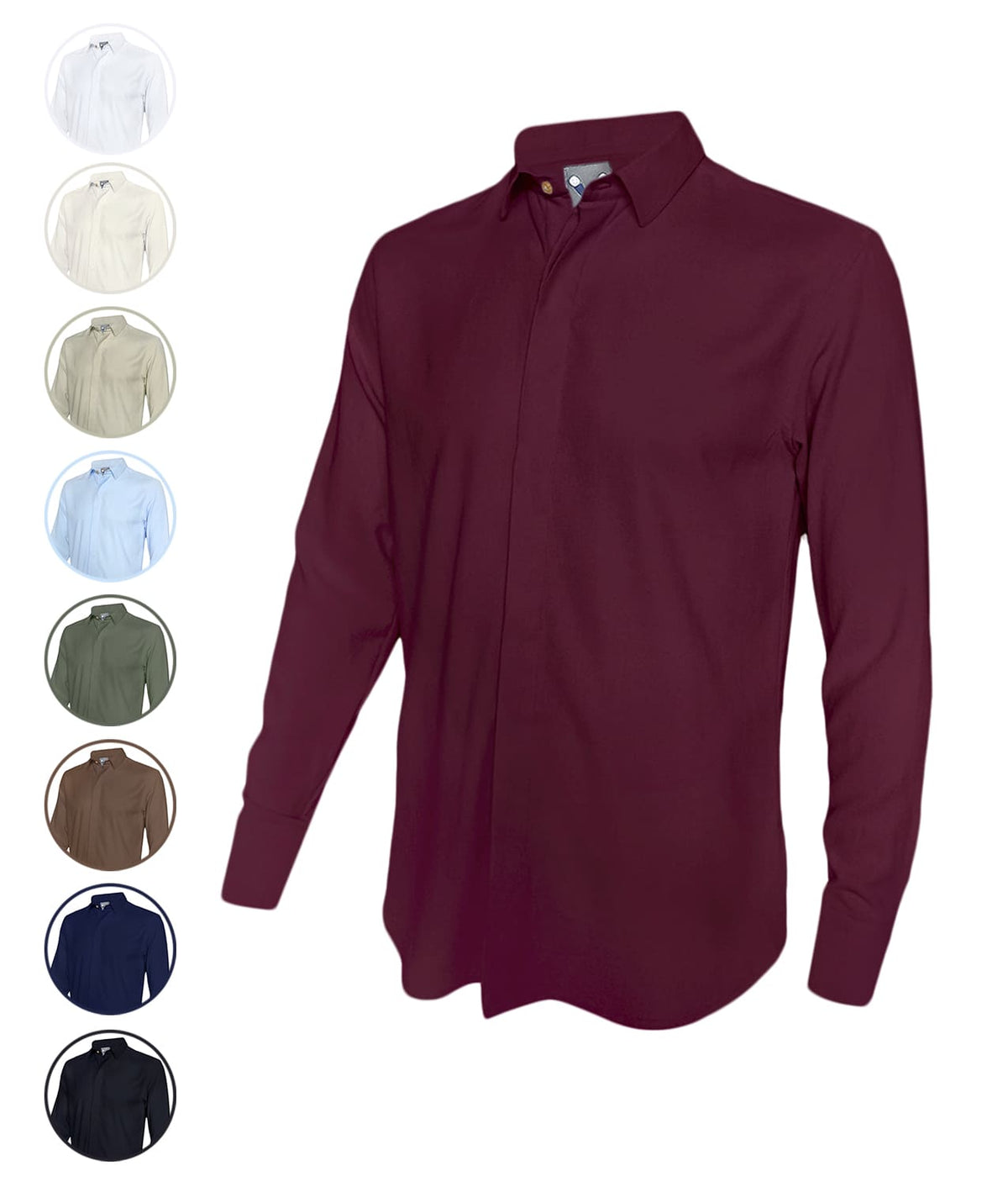 Camisa con botones escondidos vino tinto en 100% lino ocasión manga larga hombre XS a 10XL