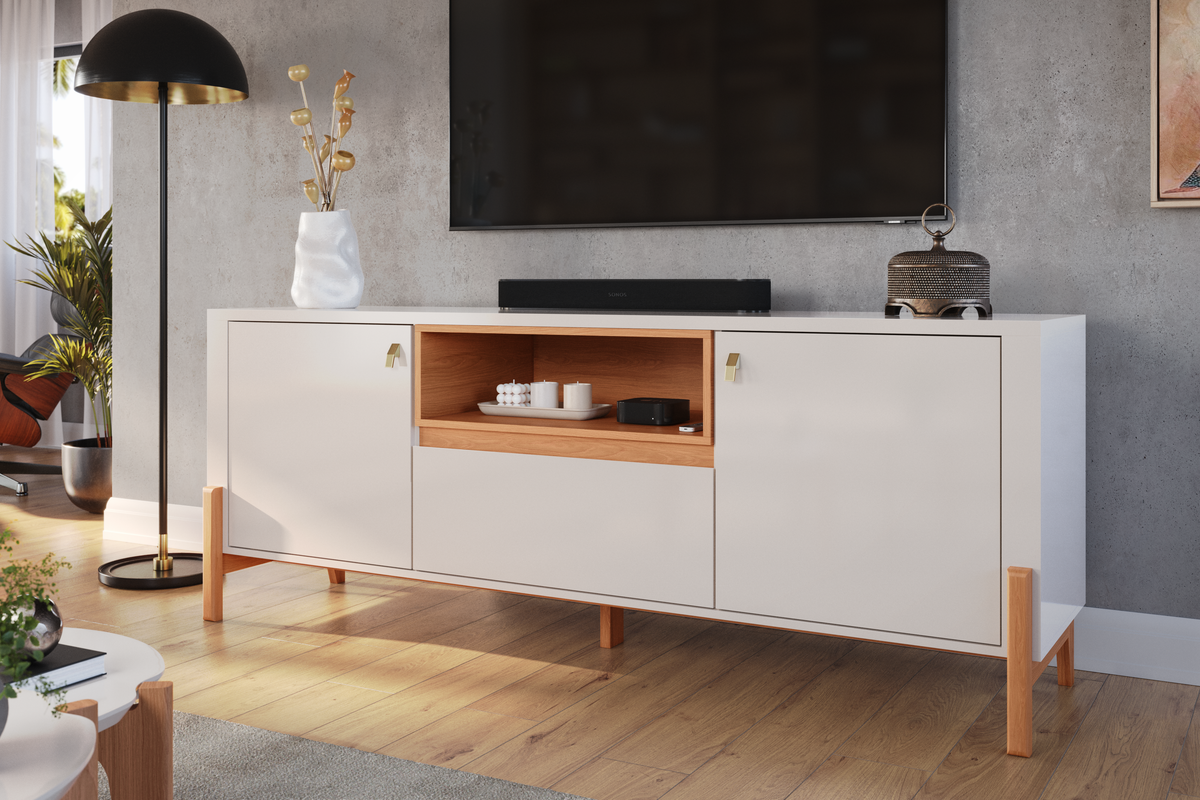MUEBLE TV GLISS - OFF WHITE ALTO BRILLO/JEQUITIBA