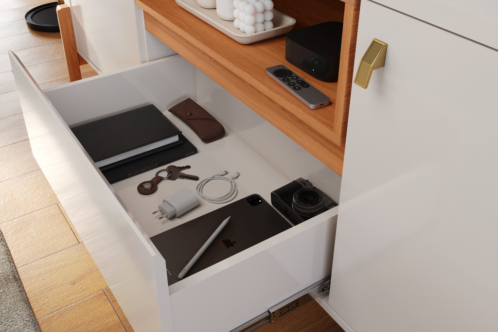 MUEBLE TV GLISS - OFF WHITE ALTO BRILLO/JEQUITIBA