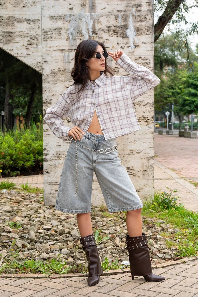 CAMISA CROPPED CUADROS R-C 8335 - Kliquea