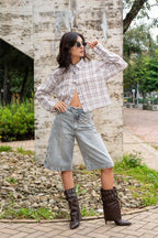 CAMISA CROPPED CUADROS R-C 8335 - Kliquea
