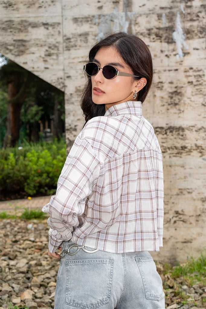 CAMISA CROPPED CUADROS R-C 8335 - Kliquea