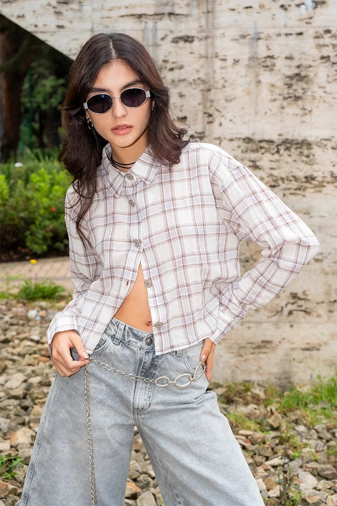 CAMISA CROPPED CUADROS R-C 8335 - Kliquea