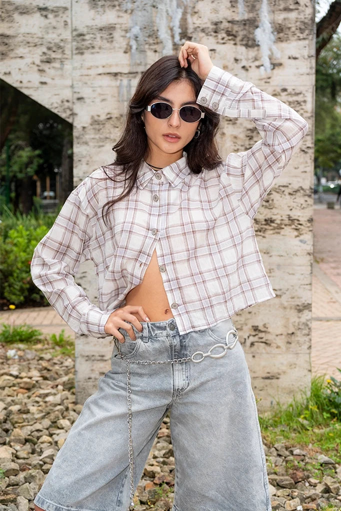 CAMISA CROPPED CUADROS R-C 8335 - Kliquea