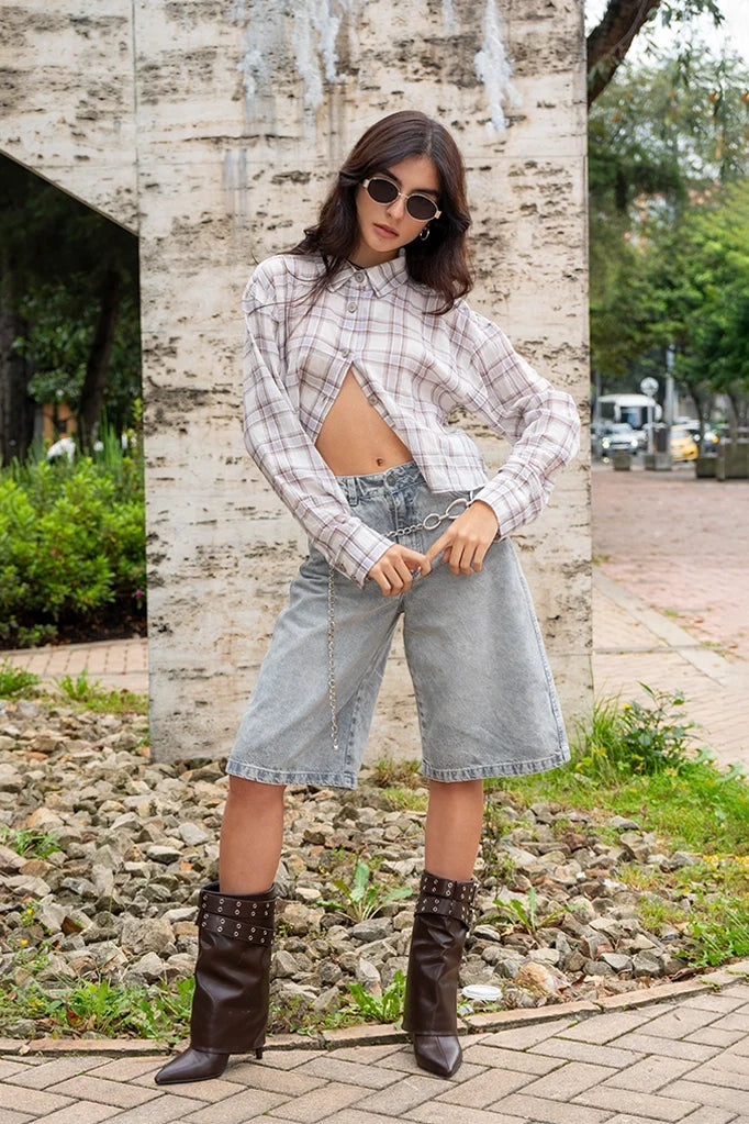 CAMISA CROPPED CUADROS R-C 8335 - Kliquea
