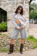 CAMISA CROPPED CUADROS R-C 8335 - Kliquea