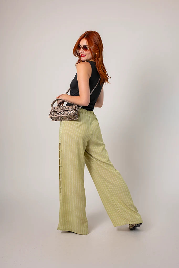 BH PANTALON FLUIDO RAYAS G-8516 VERDE.