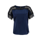 Blusa Badgley Mischka Mangas Cortas Lisa Encaje para Damas – PEACOA/WHATE