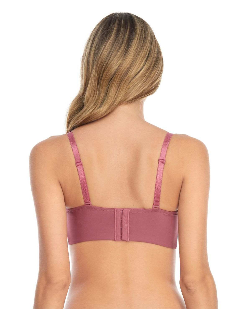 Vista posterior de brasier St. Even rosa con cargaderas ajustables y abrochadura de 4 posiciones para soporte lateral.