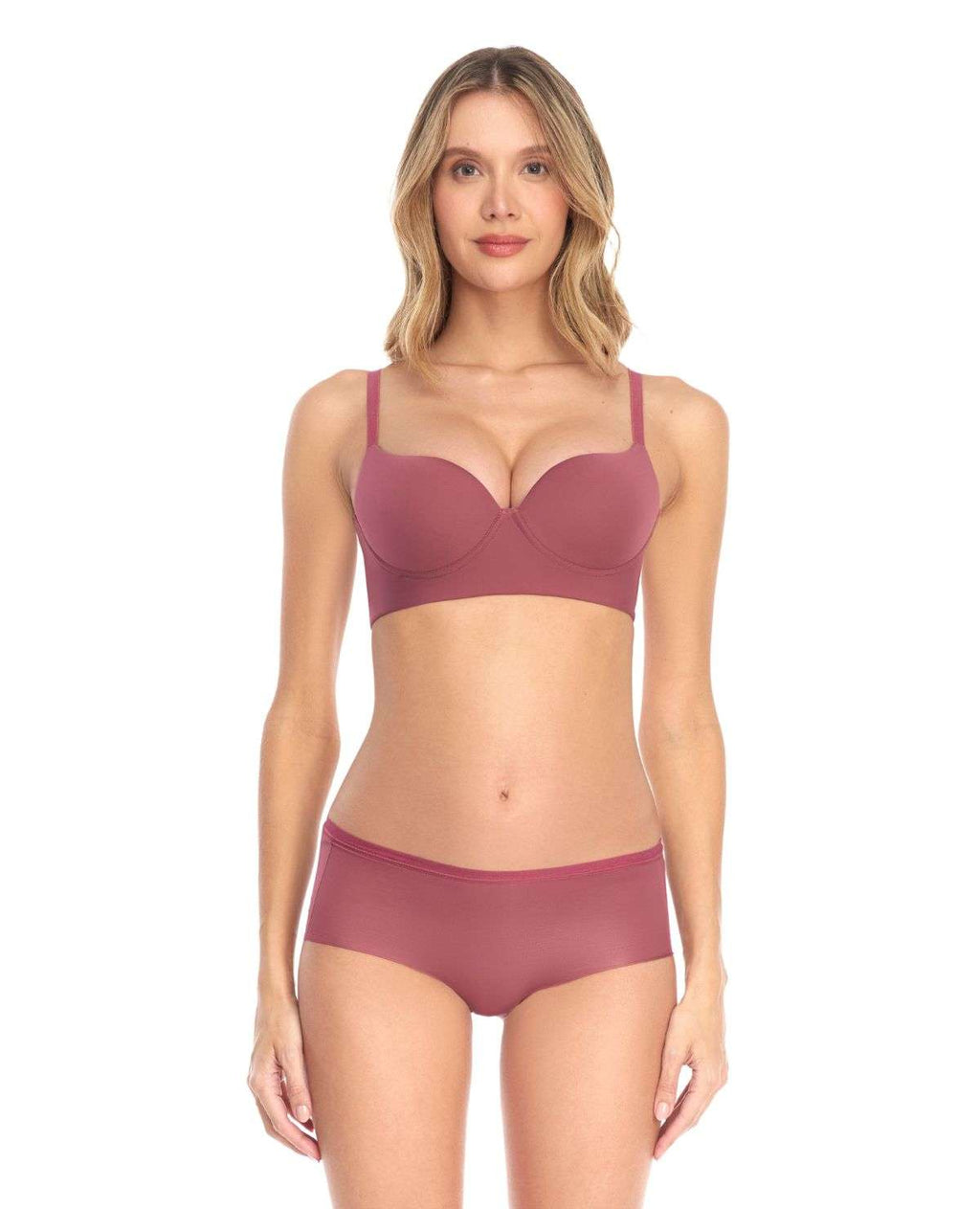 Brasier malva de realce natural St Even con copas suaves y varillas laterales para soporte y ajuste cómodo.