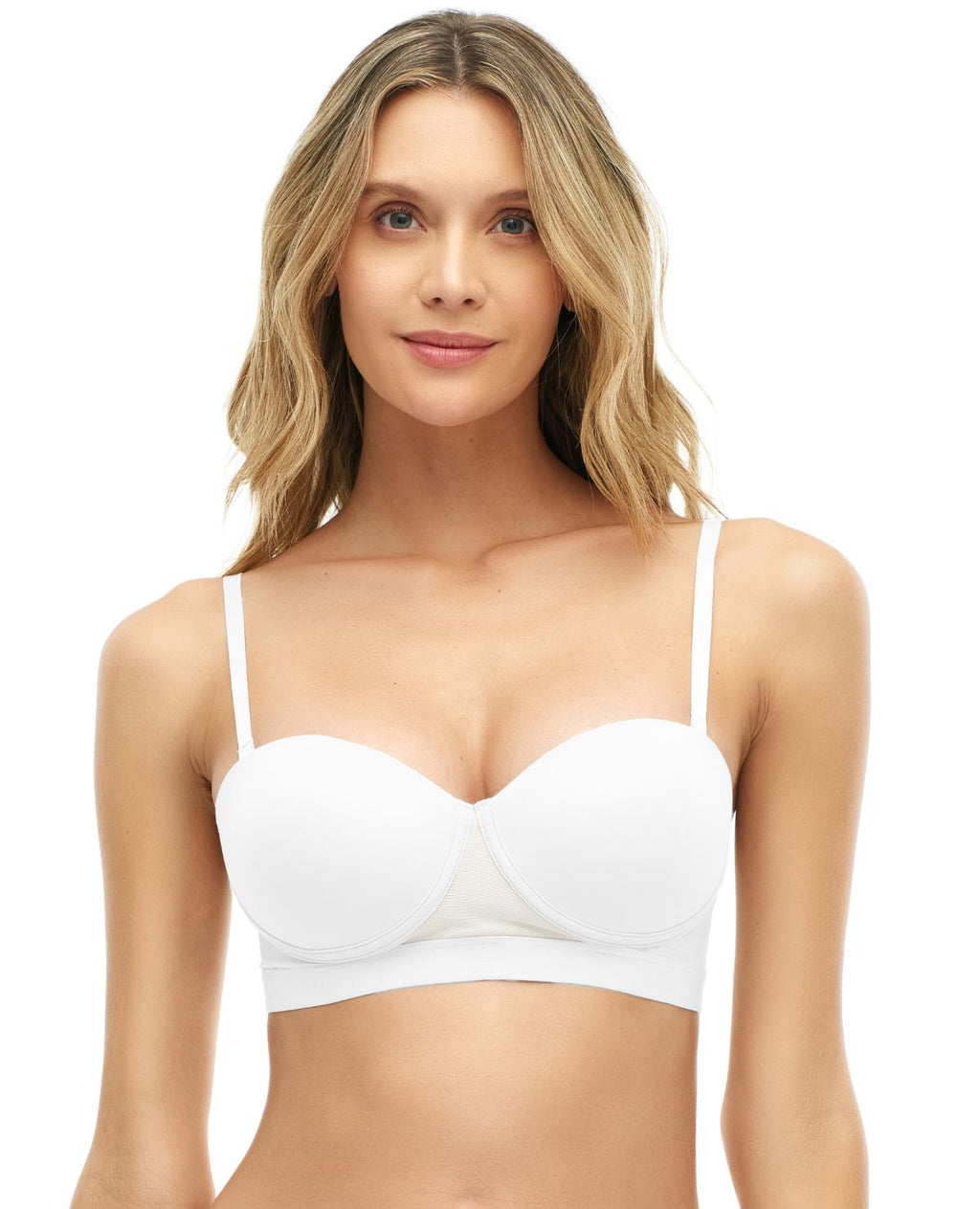Brasier strapless blanco St Even con copa redondeada, base ancha y silueta estilizada para mujer.