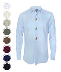 Camisa botonadura escondida azul en 100% lino, ocasión manga larga hombre XS a 10XL