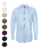 Camisa botonadura escondida azul en 100% lino, ocasión manga larga hombre XS a 10XL