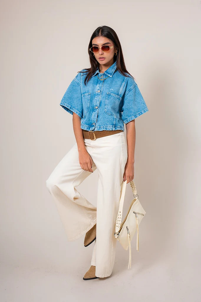 CAMISA DENIM CROP E-M 8148 - Kliquea