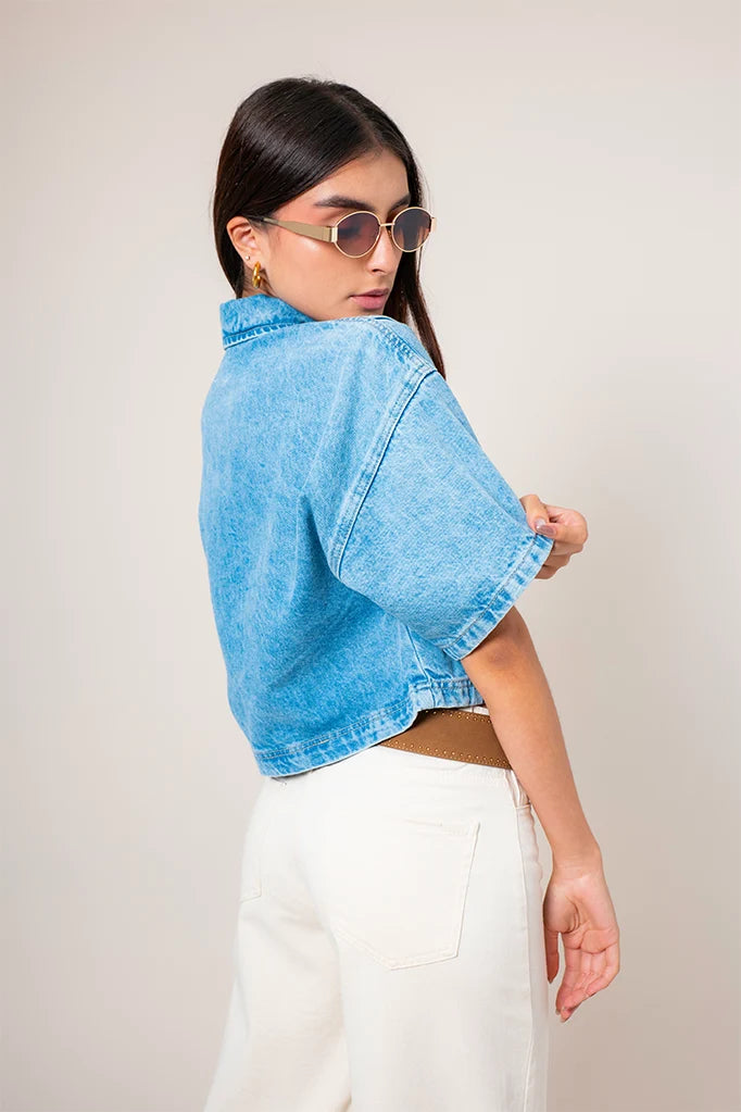 CAMISA DENIM CROP E-M 8148 - Kliquea