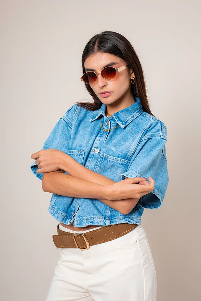 CAMISA DENIM CROP E-M 8148 - Kliquea
