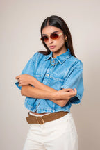CAMISA DENIM CROP E-M 8148 - Kliquea