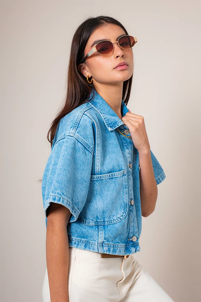 CAMISA DENIM CROP E-M 8148 - Kliquea