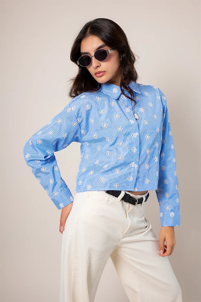 CAMISA RAYAS BORDADA E-M 8486 - Kliquea