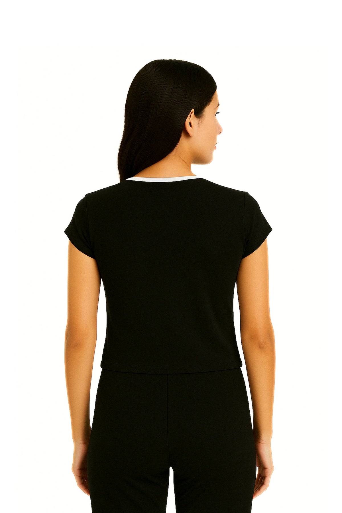CAMISETA CROP SLIM FIT ESCOTE EN V E-M 7161 - Kliquea