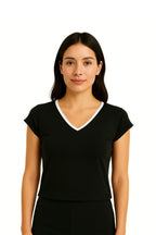 CAMISETA CROP SLIM FIT ESCOTE EN V E-M 7161 - Kliquea