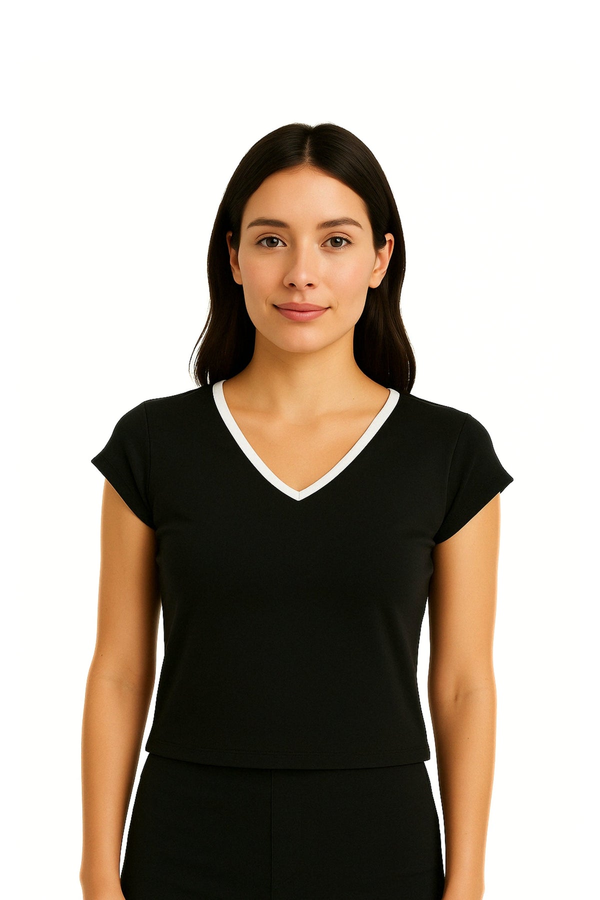 CAMISETA CROP SLIM FIT ESCOTE EN V E-M 7161 - Kliquea