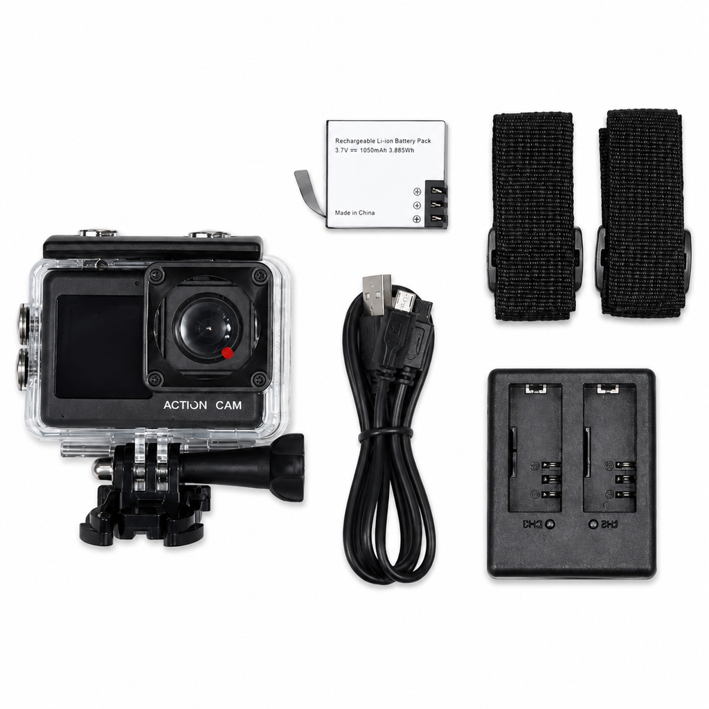 Cámara Sport Full HD 1080P Con Carcasa Impermeable Y Accesorios