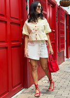 striped embroidered shirt cuffed sleeve detail