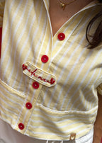 yellow striped cotton shirt cropped hem detail