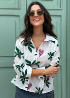 long-sleeve ivory printed shirt relaxed fit front view