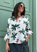ivory long sleeve shirt print detail close-up