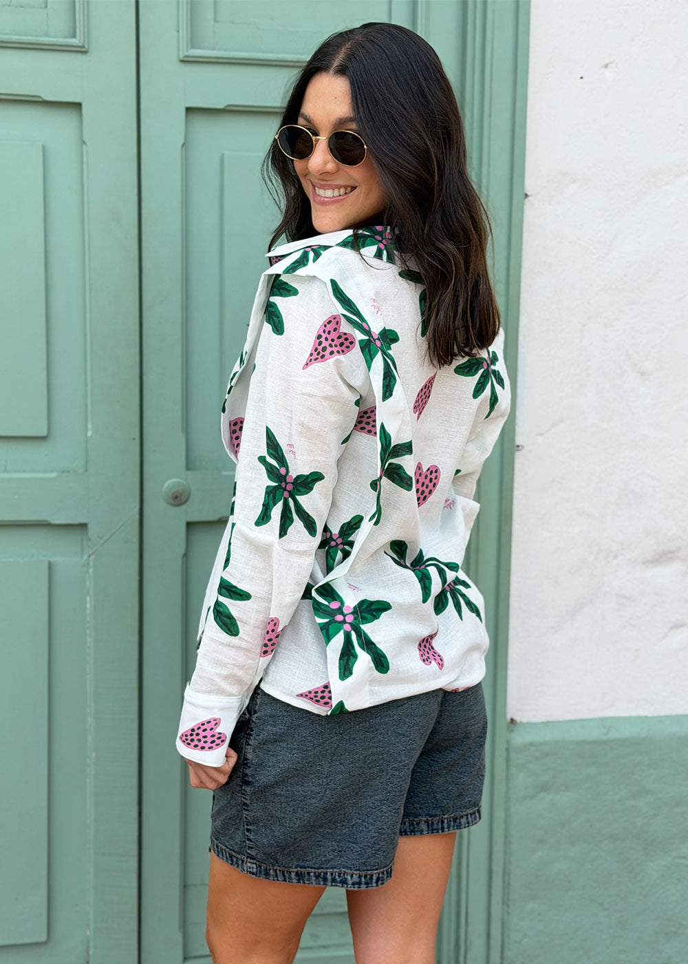ivory relaxed-fit printed shirt three-quarter view