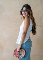 white cotton knit top V-neck close-up