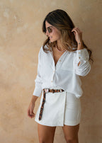 ivory printed shirt front chest pocket and button placket detail