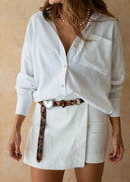 ivory printed linen-viscose shirt band collar front view