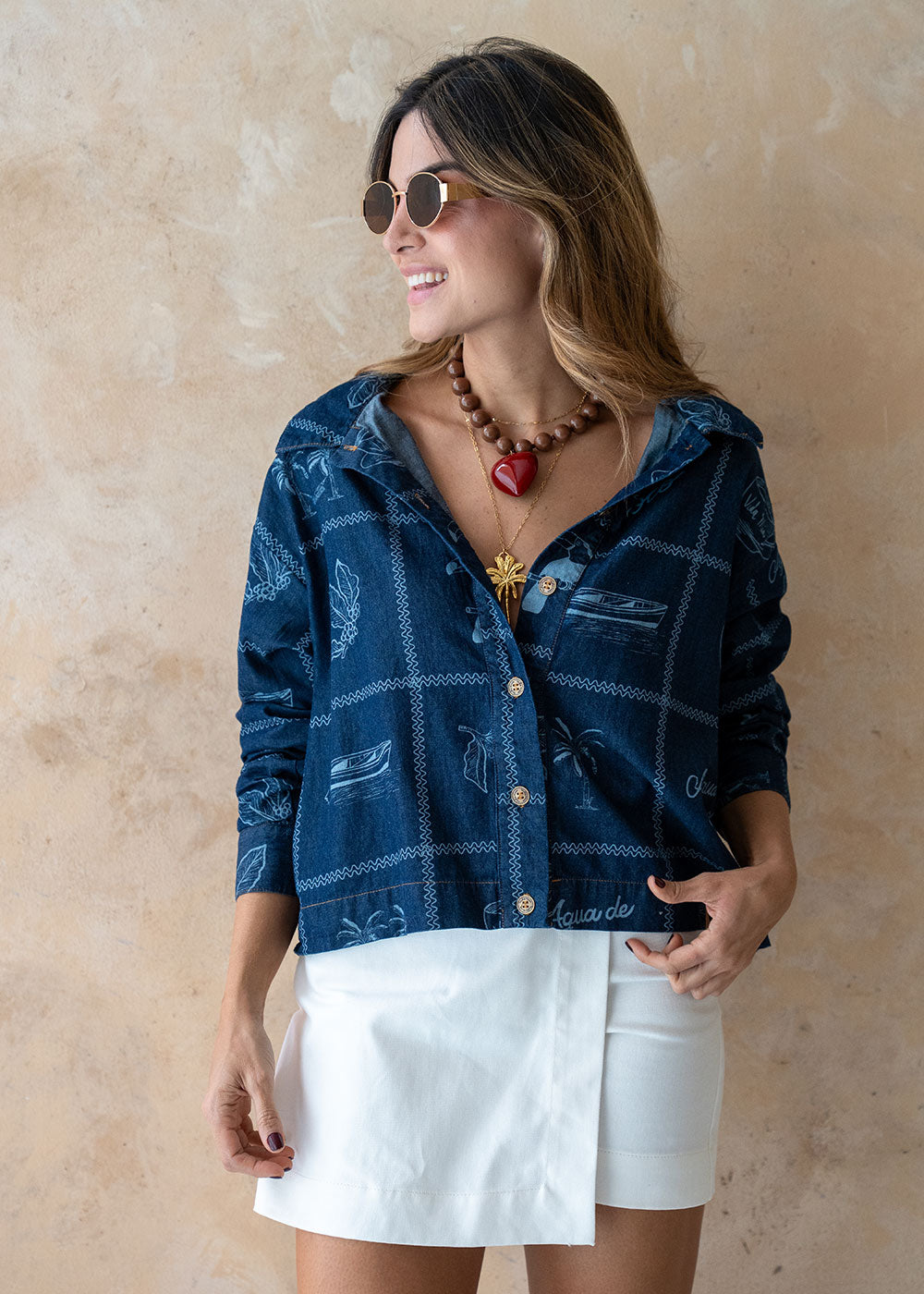 blue printed shirt back view relaxed fit