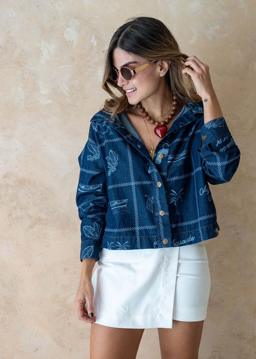 blue printed cotton shirt hem detail